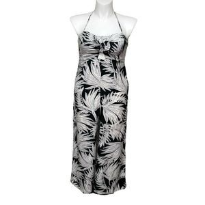 1.STATE Womens 8 Green Tropical Foliage Halter Smocked Back Jumpsuit Wide Leg‎